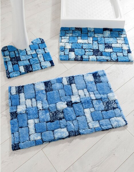 Blancheporte Hebká kúpeľňová predložka Mozaika modrá 50x80cm