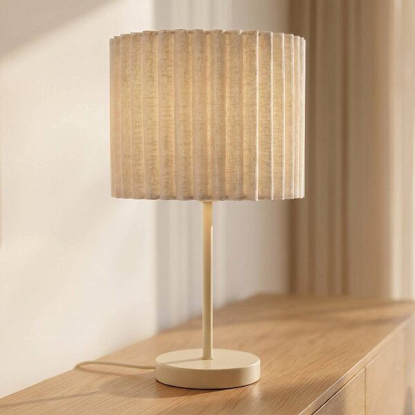 Stolová lampa Lindby Libbie, výška 45 cm, ľan, krémová, E27, Krémová / jantárovo žltá, Obývacia izba / jedáleň, Textil / látka / hodváb, Stojacie svietidlo