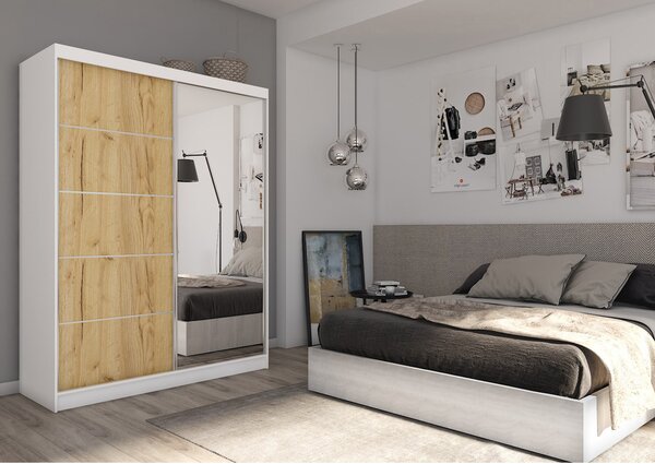 Kvalitná Šatníková Skriňa Makira 160 cm Biela - dub artisan