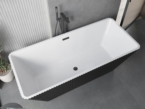 Mexen Tava, voľne stojaca ryhovaná vaňa 170 x 75 cm, biela-čierna, čierny matný prepad, 52851707575-70