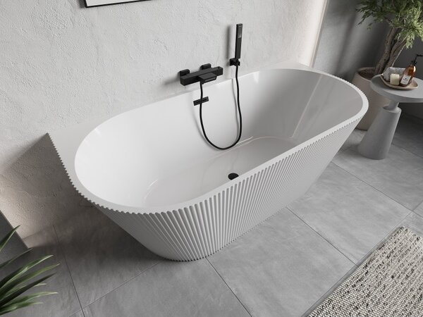 Mexen Oris, voľne stojaca ryhovaná vaňa 150 x 75 cm, biela lesklá, čierny matný prepad, 52871507500-70