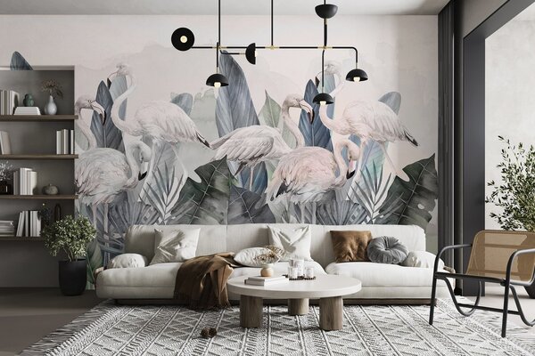Tapety Elegantné plameniaky medzi sviežou zeleňou, Fototapety s prírodnými motívmi, w00505v2 : Uwalls.sk