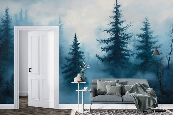 Tapety Tmavomodrý les, olejomaľba, ťahy štetcom, príroda, Fototapety s prírodnými motívmi, w02153 : Uwalls.sk