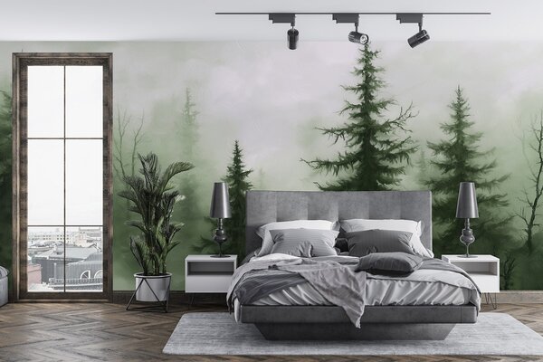 Tapety Tmavozelený les, olejomaľba, ťahy štetcom, príroda, Fototapety s prírodnými motívmi, w02153v1 : Uwalls.sk