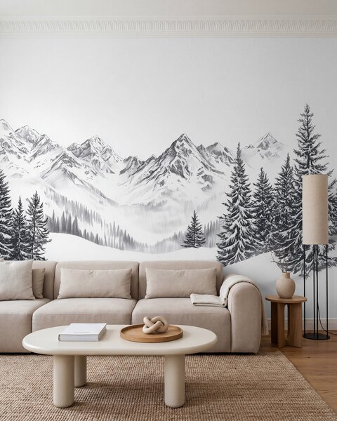 Tapety Skica alpskej zimy, Fototapety s prírodnými motívmi, w02352 : Uwalls.sk
