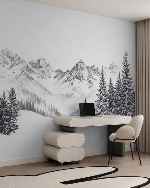 Tapety Skica alpskej zimy, Fototapety s prírodnými motívmi, w02352 : Uwalls.sk