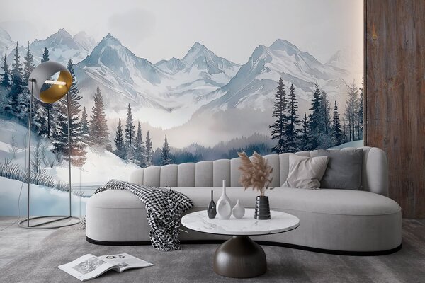 Tapety Zasnežené štíty za jazerom, Fototapety s prírodnými motívmi, w02357 : Uwalls.sk