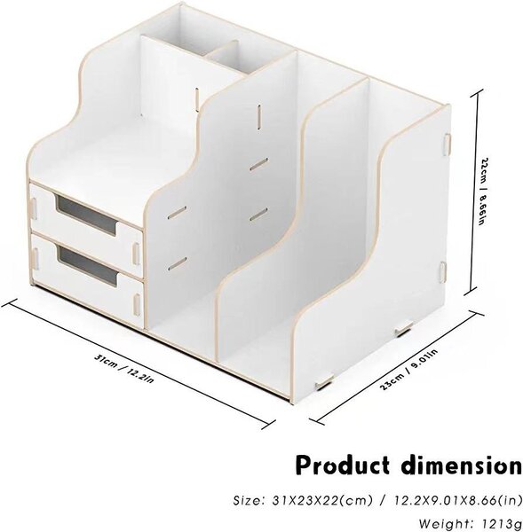 DIY organizér na dokumenty a písacie potreby s 2 zásuvkami biely B21 Biela