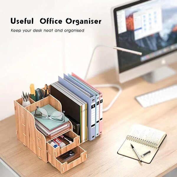 DIY organizér na dokumenty a písacie potreby s 2 zásuvkami tmavé drevo B21 Tmavé drevo