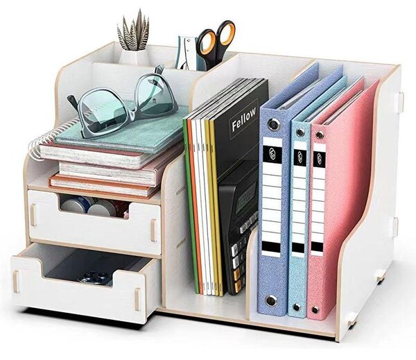 DIY organizér na dokumenty a písacie potreby s 2 zásuvkami biely B21 Biela