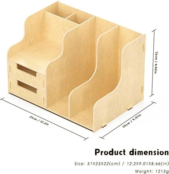 DIY organizér na dokumenty a písacie potreby s 2 zásuvkami svetlé drevo B21 Svetlé drevo