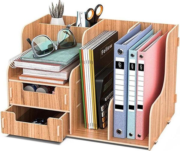 DIY organizér na dokumenty a písacie potreby s 2 zásuvkami tmavé drevo B21 Tmavé drevo