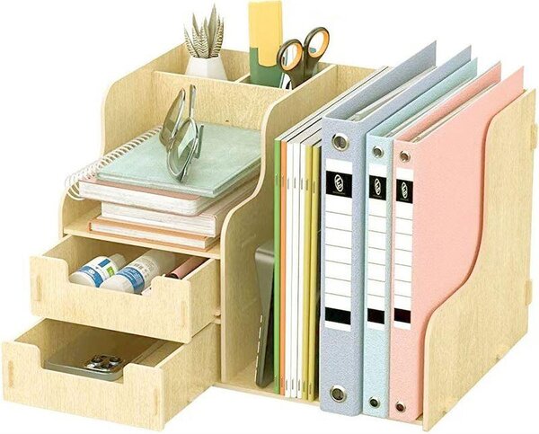 DIY organizér na dokumenty a písacie potreby s 2 zásuvkami svetlé drevo B21 Svetlé drevo