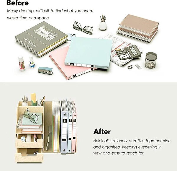DIY organizér na dokumenty a písacie potreby s 2 zásuvkami svetlé drevo B21 Svetlé drevo