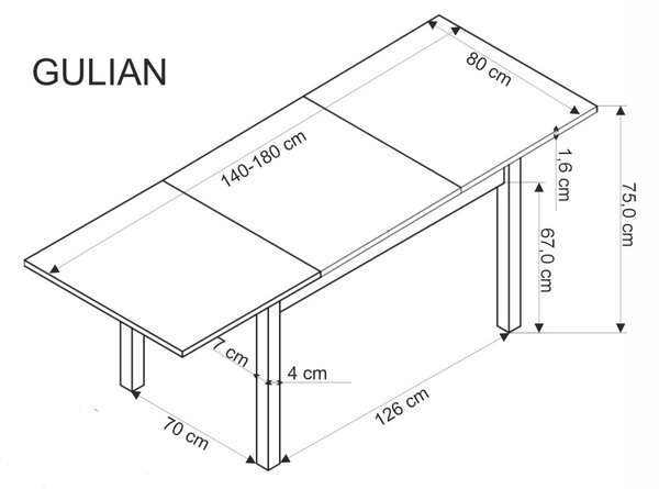 Halmar Rozkladací jedálenský stôl GULIAN 140(180)x80 dub wotan/čierny