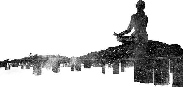 Tapeta meditácia ženy v čiernobielom prevedení