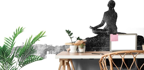 Tapeta meditácia ženy v čiernobielom prevedení