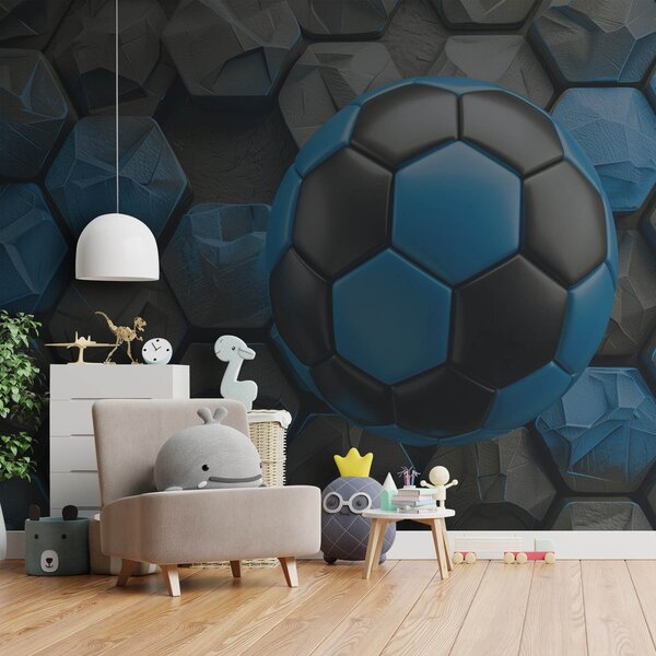 Tapety Veľká futbalová lopta a čierne a modré plásty, Fototapety Izba pre tínedžerov, Fototapety futbal, w08617 : Uwalls.sk