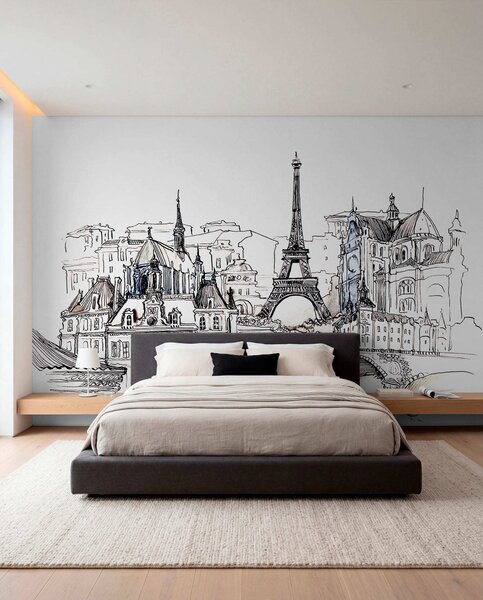 Tapety Parížska panoráma v umeleckom obryse, Fototapety rozširujúce sa priestory, Fototapety s výhľadom z okna, u77704 : Uwalls.sk