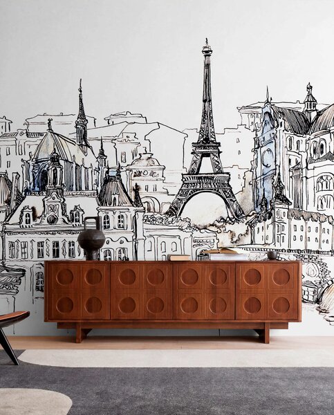 Tapety Parížska panoráma v umeleckom obryse, Fototapety rozširujúce sa priestory, Fototapety s výhľadom z okna, u77704 : Uwalls.sk