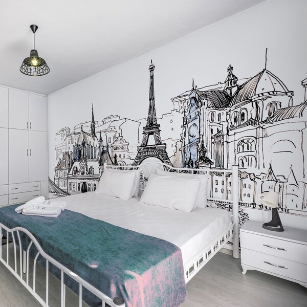 Tapety Parížska panoráma v umeleckom obryse, Fototapety rozširujúce sa priestory, Fototapety s výhľadom z okna, u77704 : Uwalls.sk