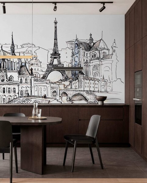 Tapety Parížska panoráma v umeleckom obryse, Fototapety rozširujúce sa priestory, Fototapety s výhľadom z okna, u77704 : Uwalls.sk