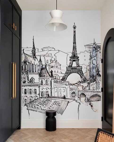 Tapety Parížska panoráma v umeleckom obryse, Fototapety rozširujúce sa priestory, Fototapety s výhľadom z okna, u77704 : Uwalls.sk