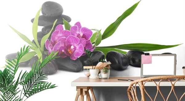Tapeta fialová orchidea v Zen zátiší