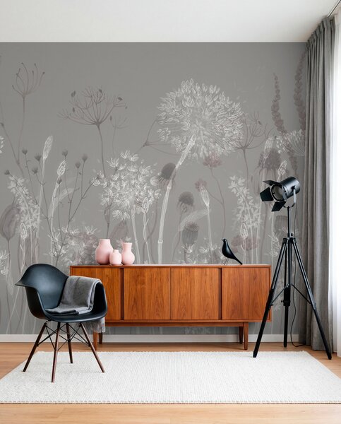 Tapety Vzdušné púpavy a divoké kvety v akvarelovom štýle v modrošedých tónoch, Fototapety s kvetmi, Fototapety veľké kvety, w08637v3 : Uwalls.sk