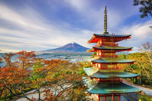 Fototapeta výhľad na Chureito Pagoda a horu Fuji