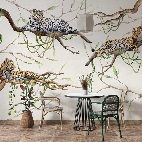 Tapety Leopardy na stromoch džungle, liany, tropické, divoké zvieratá, prírodná paleta farieb, Fototapety zvieratá, w03146 : Uwalls.sk