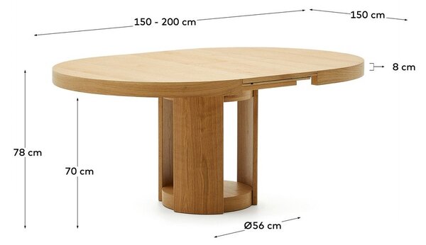 Okrúhly rozkladací jedálenský stôl s prídavnou doskou v dekore duba ø 150 cm Artis – Kave Home