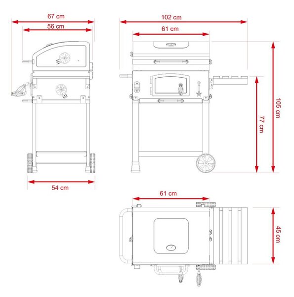 Multifunkčný gril Avenberg Genius + liatinový rošt+ tác + kameň na pizzu, 70 x 103 x 105 cm