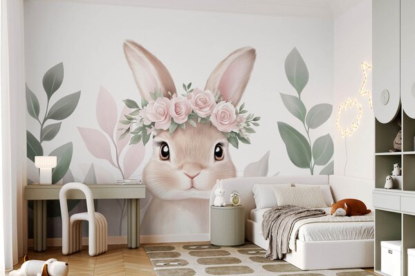 Tapety Zajačik s vencom ruží, Fototapety zvieratá, w03169 : Uwalls.sk
