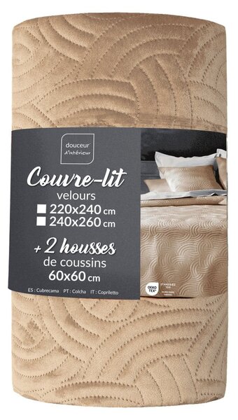 Svetlohnedá zamatová súprava plédu a obliečky na vankúš 240x260 cm Solange – douceur d'intérieur