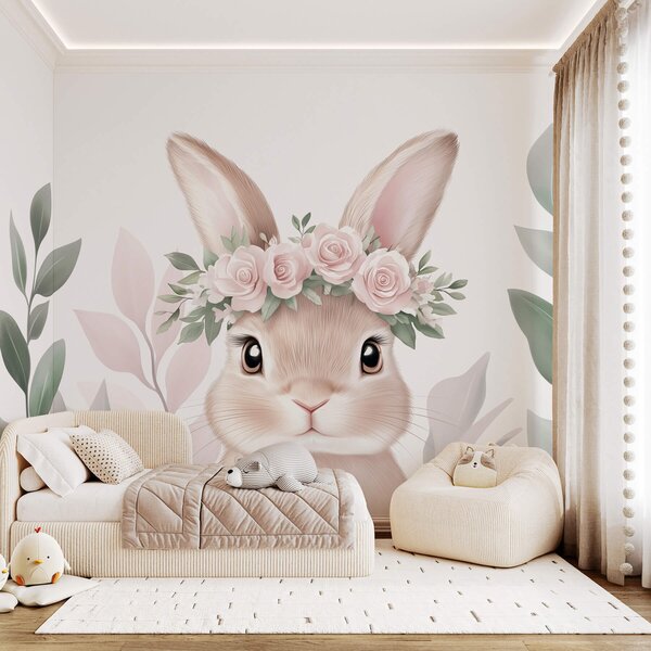 Tapety Zajačik s vencom ruží, Fototapety zvieratá, w03169 : Uwalls.sk