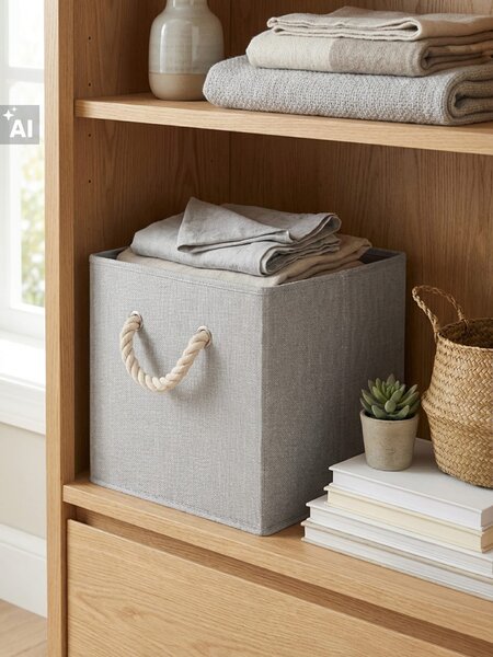 Sinsay - Úložný box s pleteným úchytom - béžová
