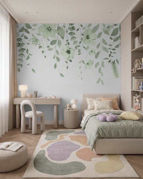 Tapety Previsnuté kvety v zelenej, Fototapety akvarel, w03315v2 : Uwalls.sk
