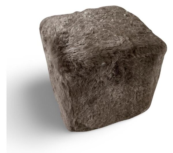 Kožený taburet, ovčia koža, šedohnedá taupe, farbená koža, kocka 45