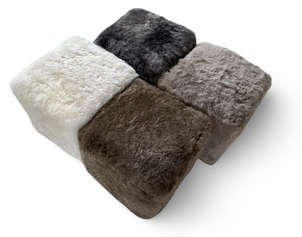 Kožený taburet, ovčia koža, šedohnedá taupe, farbená koža, kocka 45