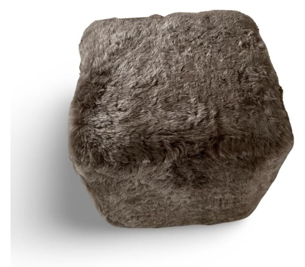 Kožený taburet, ovčia koža, šedohnedá taupe, farbená koža, kocka 45
