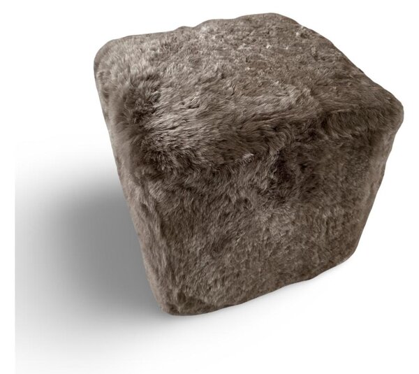 Kožený taburet, ovčia koža, šedohnedá taupe, farbená koža, kocka 45