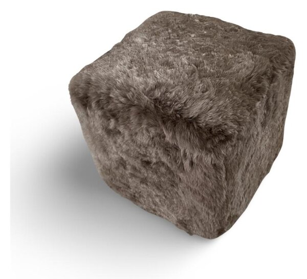 Kožený taburet, ovčia koža, šedohnedá taupe, farbená koža, kocka 45