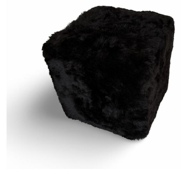 Kožený taburet, ovčia koža, čiernohnedá, prírodná koža, kocka 45