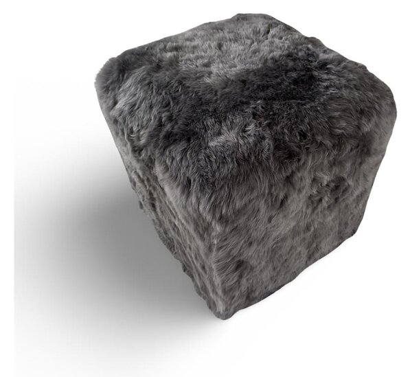 Kožený taburet, ovčia koža, šedá, farbená koža, kocka 45