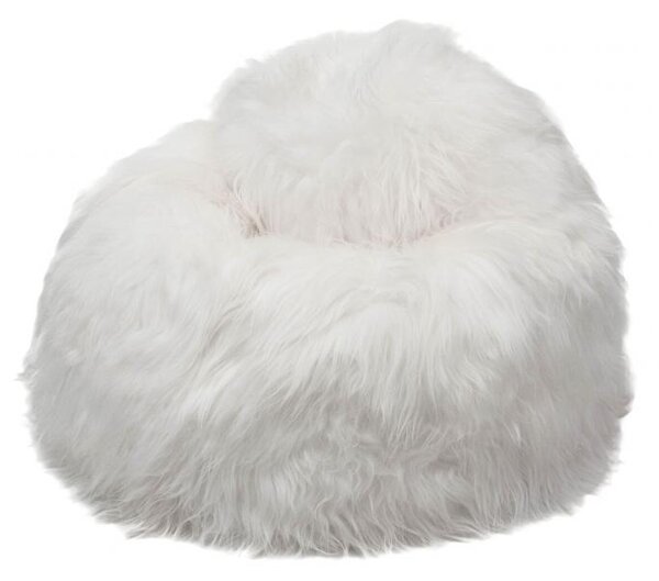 Sedací vak - bean bag - biely, dlhý chlp