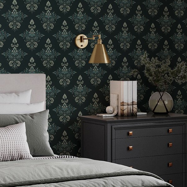 Tapety Polnočný petrolejový damask, Tapety francúzsky štýl, a00040 : Uwalls.sk