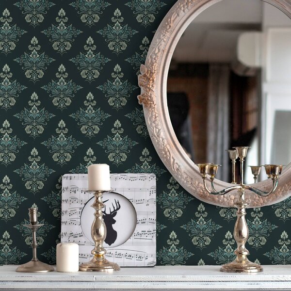 Tapety Polnočný petrolejový damask, Tapety francúzsky štýl, a00040 : Uwalls.sk