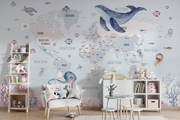 Tapety Oceánsky atlas v angličtine, Fototapety mapy sveta, w03526 : Uwalls.sk
