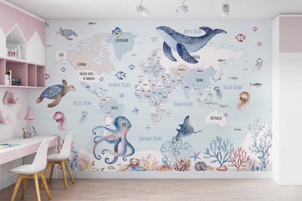 Tapety Oceánsky atlas v angličtine, Fototapety mapy sveta, w03526 : Uwalls.sk